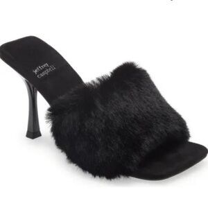 Jeffrey Campbell Utopia Black Faux Fur Heeled Sandals NWT and box